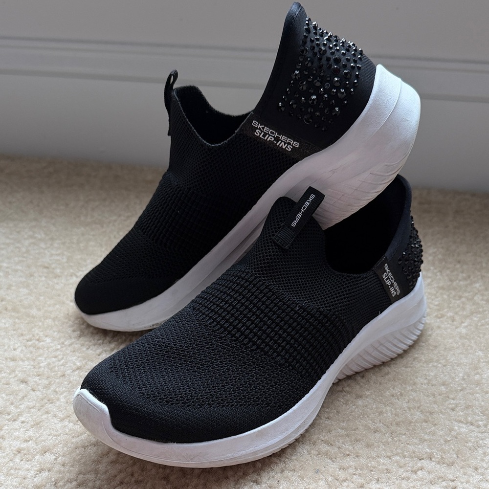 Skechers Women's Black Rhinestone Slip-On Sneakers